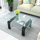 DKLGG Rectangle Glass Center Coffee Table with Lower Shelf Metal Legs - Black - Like New