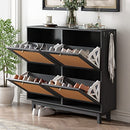 P PURLOVE SHOE CABINET RATTAN BOHO STYLE SHOE CABINET 4 FLIP DRAWERS - BLACK - Like New