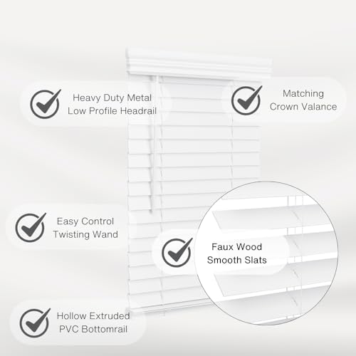 LOTUS & WINDOWARE CORDLESS 2 INCH FAUX WINDOW BLIND 31" WIDE X 36" LONG - WHITE - Like New