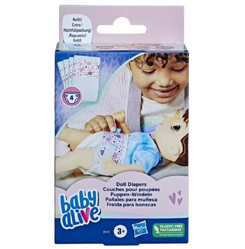 76597074 BABY ALIVE BA DOLL DIAPERS 4 PIECE - WHITE WITH PINK PATTERNS - Like New