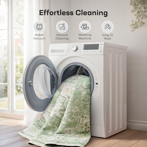 MARSAIL 8X10 MACHINE WASHABLE AREA RUG, SOFT & SLIP-RESISTANT - GREEN - Like New