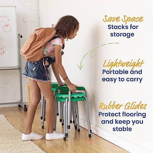 ECR4KIDS DAISY STACKABLE STOOL SET FLEXIBLE SEATING EMERALD 8-PIECE EMERALD - Like New