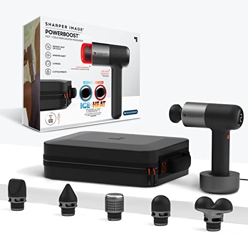 SHARPER IMAGE POWERBOOST PRO+ HOT & COLD DEEP TISSUE MASSAGE GUN 5-HOUR - BLACK - Like New