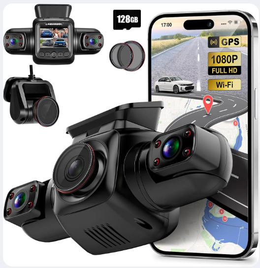 PRUVEEO D90-4CH-MINI-128GB Dash Cam 4 Channel Camera FHD 1080P 128GB Card Black New