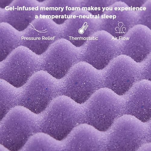 IULULU MATTRESS TOPPER QUEEN - 3 INCH 5-ZONE GEL INFUSED MEMORY FOAM - PURPLE - Like New