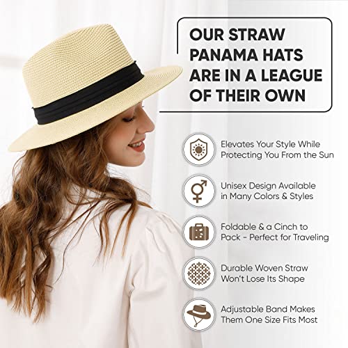 Livingston Fashionable Wide Brim Straw Panama Hat for Women & Men - Like New