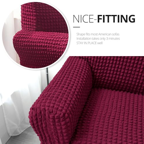 NICEEC LOVESEAT SLIPCOVER 1 PIECE EASY FITTED SOFA COUCH COVER - BURNGUNDYRED - Like New