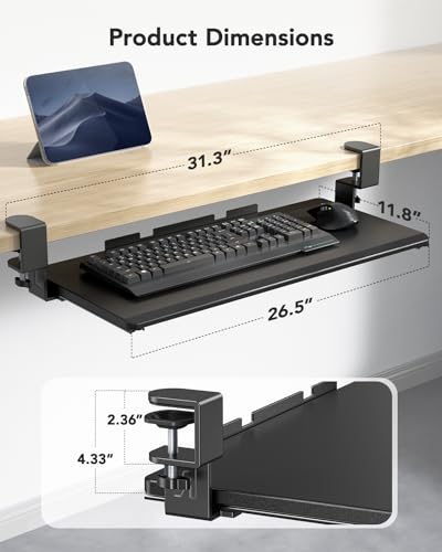HUANUO KEYBOARD TRAY UNDER DESK PULL OUT KEYBOARD TRAY WITH C CLAMP MOUNT BLACK - Like New