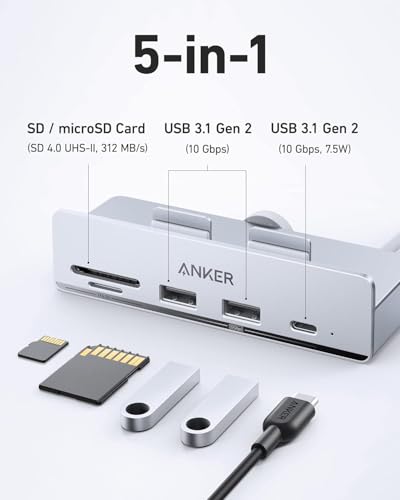 ANKER 535 USB C Hub 5-in-1 2 USB-A 10 Gbps Data Ports Card Reader A8353 - SILVER - Like New