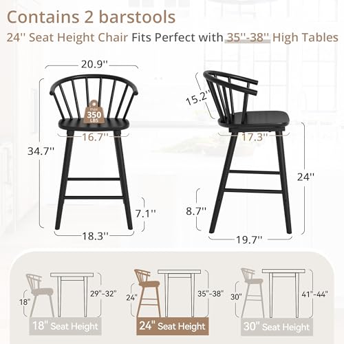 LUE BONA BLACK 24-IN H COUNTER HEIGHT WOOD BAR STOOL 2 - PACK BLACK 20.9'' W - Like New