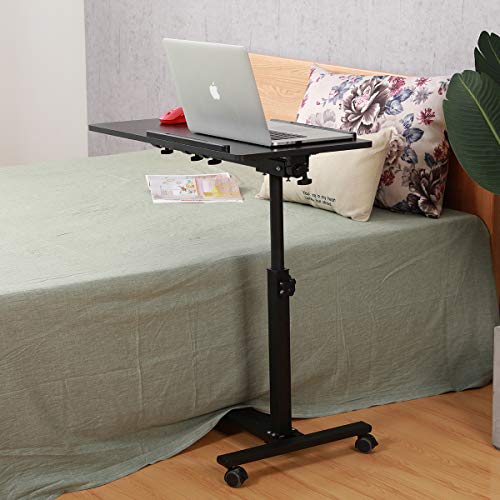 TIGERDAD OVER BED TABLE WHEELS ADJUSTABLE ROLLING LAPTOP TABLE QQ-8A - BLACK - Like New