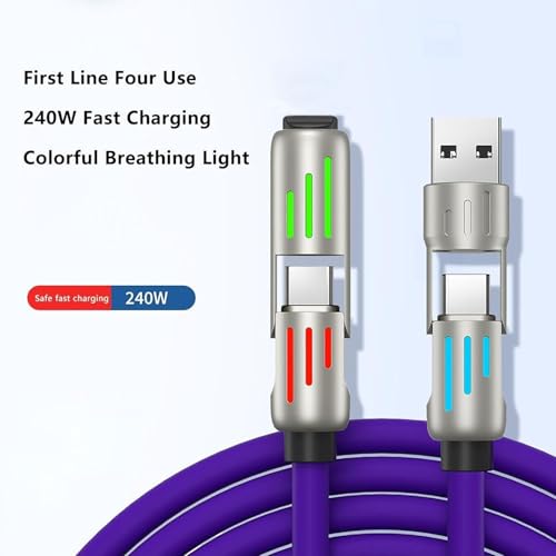 Pursuit 4-in-1 240w Superfast 4ft Charging Cables & LED Glow - White - Like New