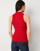 WHITE HOUSE BLACK MARKET HALF ZIP HALTER SWEATER TANK SIZE: WOMEN L - GOJI BERRY - Like New