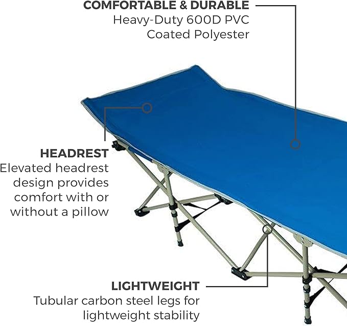 OSAGE RIVER Camping Cot Adults Folding Portable ORFCCBL - BLUE BRAND - Like New