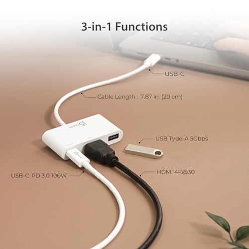 J5CREATE USB-C® TO HDMI™ & USB™ 3.0 WITH POWER DELIVERY CABLE - WHITE - Brand New