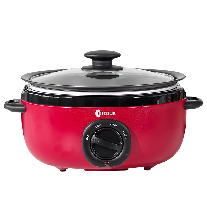 ICOOK USC-35-OP001RD 3.5 Quart Slow Cooker, Aluminium, Glass Lid - Red Like New