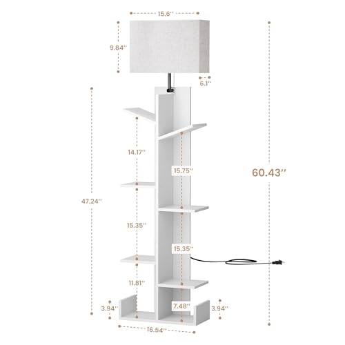 GUJIAM 7 Tier Bookshelf with Storage Light for Living Room, Bedroom - White - Like New