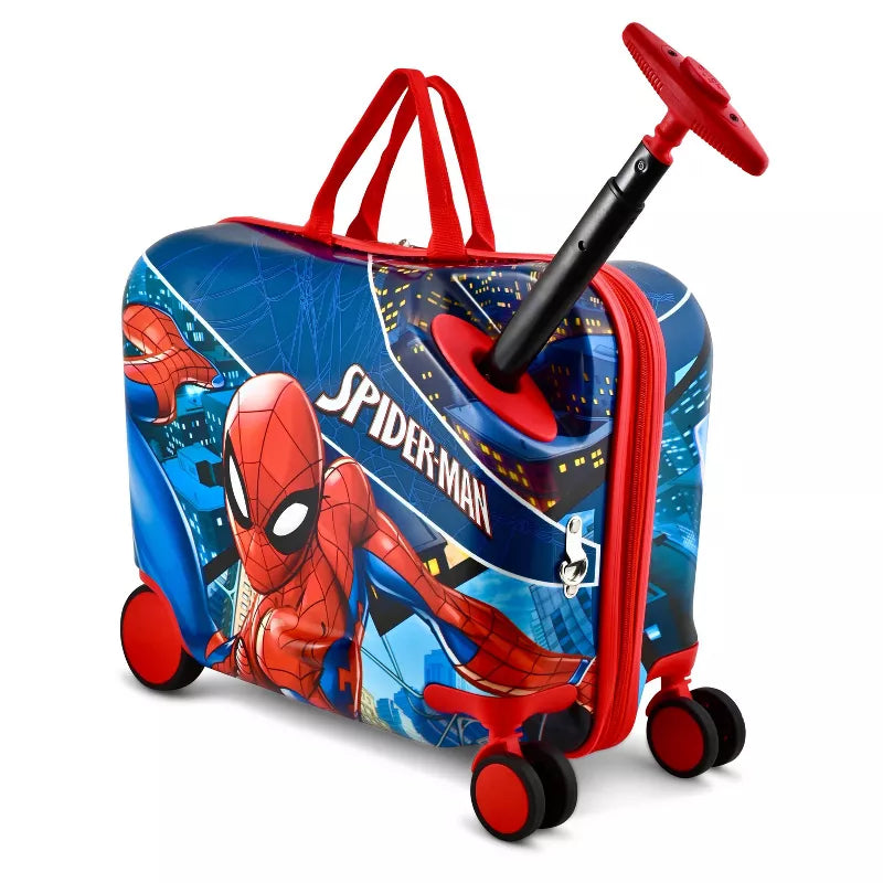 FAST FORWARD MARVEL KID'S SPIDERMAN HARDSIDE CARRY ON RIDE-ON SUITCASE, RED/BLUE - Like New