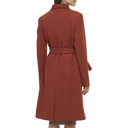 COLE HAAN WOMEN'S BELTED COAT WOOL WITH CUFF DETAILS - SIZE 8 - RUST - Brand New