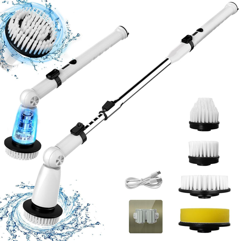 Swtroom Electric Spin Scrubber, Extendable Handle, 2 Speed USB-C HK036-A - White Like New