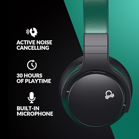 MOVSSOU E7 Active Noise Cancelling Headphones Bluetooth Wireless - Teal Green New