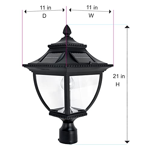 GAMA SONIC BLACK SOLAR OUTDOOR POST LIGHT PAGODA BULB 1-LIGHT GS-104B-FPW Brand New