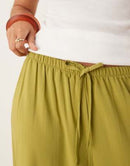 ASOS DESIGN LINEN LOOK PULL ON PANTS - SIZE: WOMEN L - OLIVE GREEN - Like New