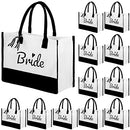 12 Pieces Bride Personalized Tote Bags Reusable Canvas B0BN3RVSPF - Black/White - Brand New