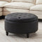 IMMULIZE 30" Ottoman Modern Button Circle Storage Coffee PU Leather - BLACK - Like New