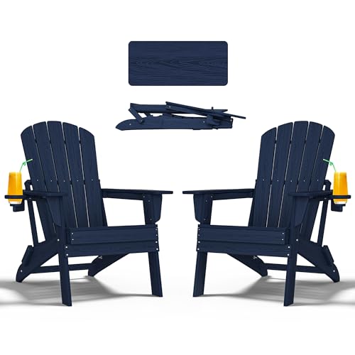 Nevilywood Folding Adirondack Chair - Extended Ergonomic Backrest - Navy Blue - Like New