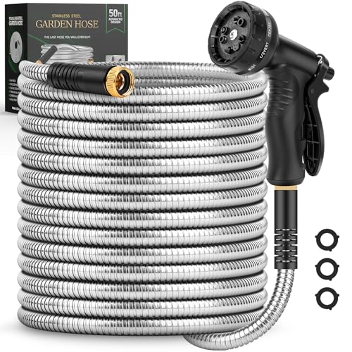 ITSONESTEP GARDEN HOSE 50 FT, METAL STAINLESS STEEL WATER HOSE - STAINLESS STEEL - Like New