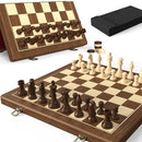 DOOWROODNI Premium Walnut 15" Magnetic Wooden Folding Chess Checkers Set - Red - Like New