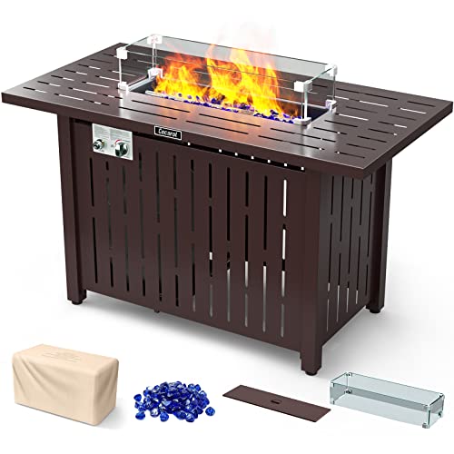 CECAROL 43" GLASS SHIELD OUTDOOR PROPANE GAS FIRE PIT TABLE Electronic Pulse - Like New