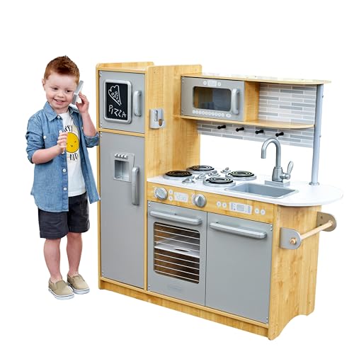 KidKraft Uptown Natural Wooden Play Kitchen with Play Phone Gift 53298 - Natural - Like New