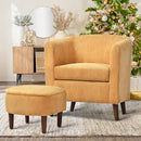 COLAMY Modern Accent Chair with Storage Ottoman, Corduroy, Barrel, Yellow - Brand New