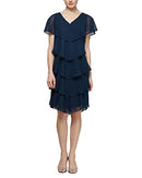S.L. Fashions Women's Short Sleeve Tiered Chiffon Cocktail Dress Periwinkle 12P - Brand New