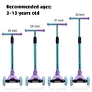 WV WONDER VIEW 3 WHEEL SCOOTER KIDS AGES 6-12 LIGHTUP WHEELS LS306 - PURPLE - Like New