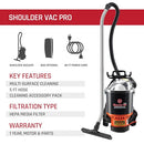 HOOVER COMMERCIAL SHOULDER VAC PRO BACKPACK VACUUM, HEPA MEDIA FILTER, - BLACK - Like New
