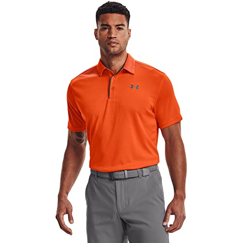 1290140 UNDER ARMOUR MEN'S TECH GOLF POLO SIZE LARGE ORANGE/GRAPHITE - Brand New