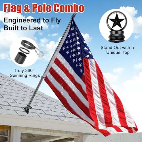 HANGMAICOME AMERICAN FLAG POLE KIT 5FT HEAVY DUTY STAINLESS STEEL FLAGPOLE BLACK - Like New