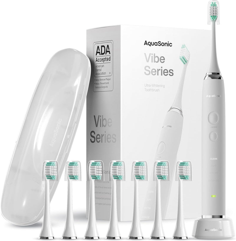 AquaSonic VIBE series Ultra Whitening Electric Toothbrush AS-TBSH-WH - WHITE - Like New