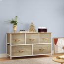 DEXTRUS 5-DRAWER FABRIC STORAGE TOWER - OAK WOOD GRAIN - Like New