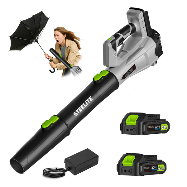 Steelite Leaf Blower Cordless with 2 Battery and Charger 20V Electric - Green - Like New