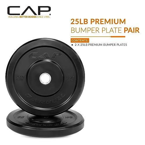 CAP BARBELL RUBBER OLYMPIC BUMPER PLATE | MULTIPLE OPTIONS/COLORS 25lbs - BLACK - Like New