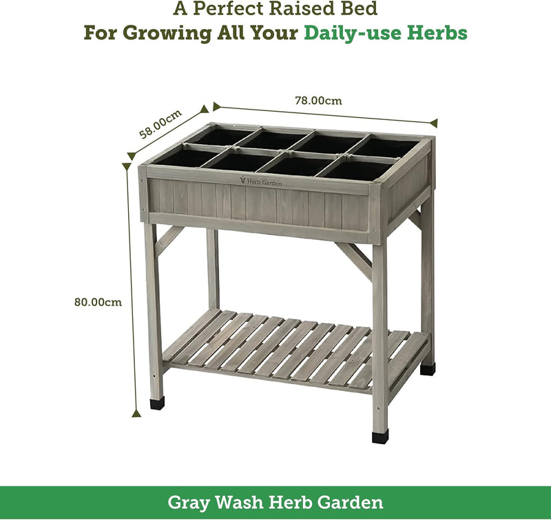 VegTrug 8 Pocket Herb Garden, Wooden Herb Planter with Herb Snips, Gray Wash - Like New