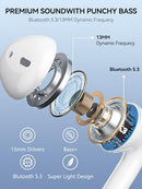 WHYKJTEK Wireless Earbuds Bluetooth 5.3 Headphones HiFi Stereo 4 ENC Mics White - Like New