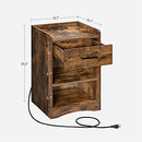 VASAGLE NIGHTSTAND CHARGING STATION BED RUSTIC BROWN LET611T01 - RUSTIC BROWN - Like New