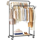 HOGHOW CLOTHES RACK ROLLING CLOTHING RACK WITH DOUBLE RODS FOR HANGING CLOTHES - Like New