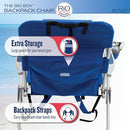 RIO BEACH WIDE BIG BOY 4-POSITION BACKPACK BEACH CHAIR - GREEN/BLUE STRIPE - Brand New