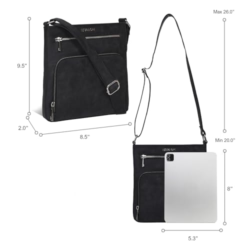 ESTALON WOMEN'S REAL LEATHER CROSSBODY PURSE ADJUSTABLE SLING STRAP -MEDIUM-BLK - Like New